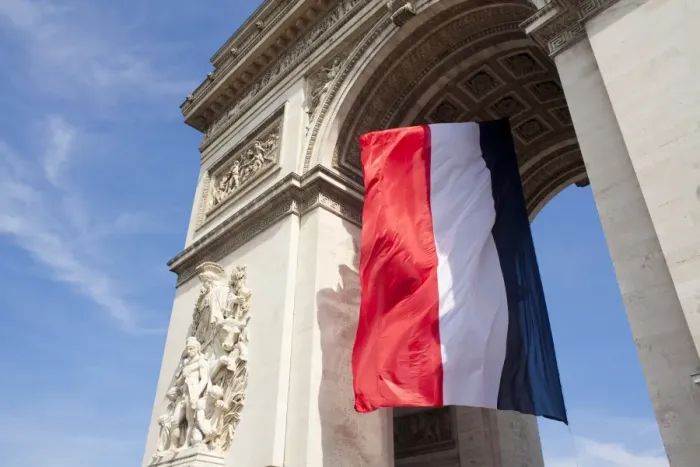 Framed Print : French flag under Arc de Triomphe built by Napoleon, Paris, France, Europe Framed Print : French flag under Arc de Triomphe built by Napoleon, Paris, France, Europe