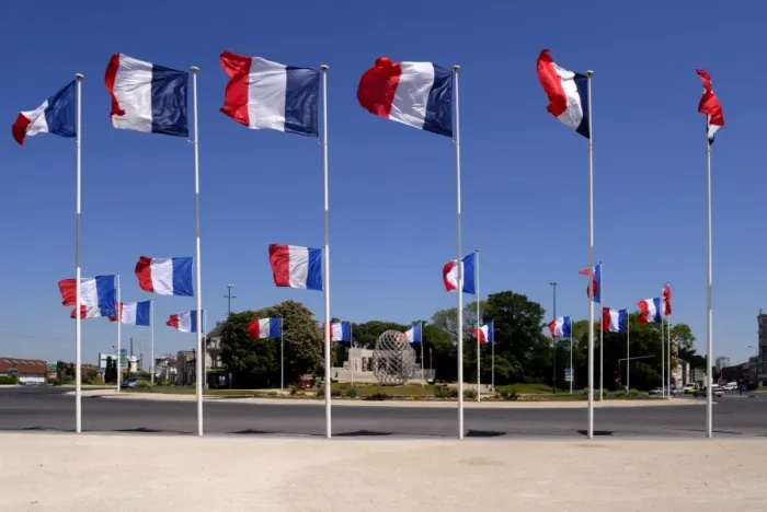 Framed Print : French flags and modern sculpture Framed Print : French flags and modern sculpture