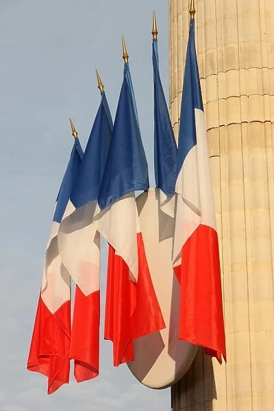 French flags outside the Pantheon, Paris, France, Europe