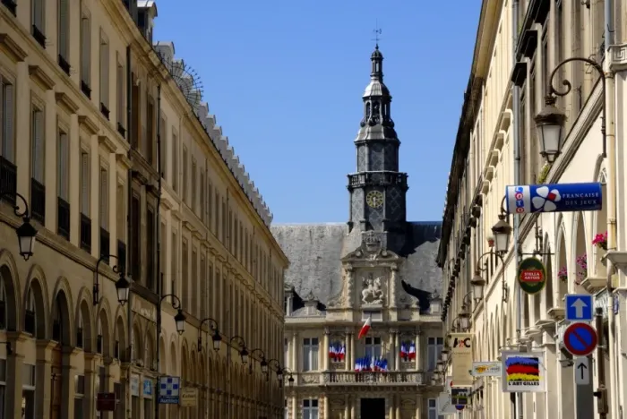 Framed Print : French street and Hotel de Ville