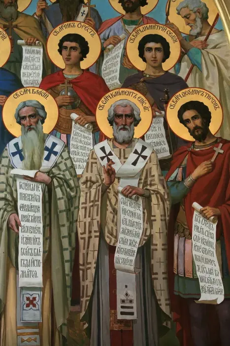 Framed Print : A fresco in Aghios Andreas monastery showing founding fathers of Christianity Framed Print : A fresco in Aghios Andreas monastery showing founding fathers of Christianity