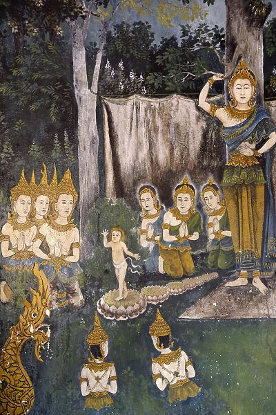 Fresco depicting Buddha as a child in a scene of the Buddha
