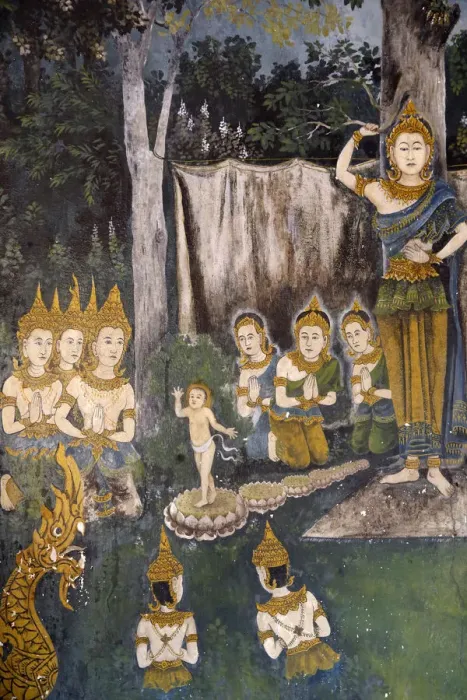 Framed Print : Fresco depicting Buddha as a child in a scene of the Buddha Framed Print : Fresco depicting Buddha as a child in a scene of the Buddha