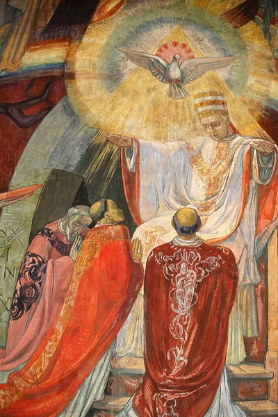 Fresco depicting Vatican II assembly in Saint-Esprit church, Paris, France, Europe