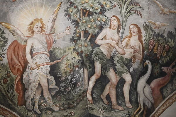 Fresco of the Expulsion of Adam and Eve from the Garden of Eden in Maglie church, Lecce