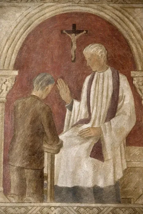 Framed Print : Fresco of Holy Confession in Sainte Genevieves Cathedral, Nanterre, Hauts-de-Seine Framed Print : Fresco of Holy Confession in Sainte Genevieves Cathedral, Nanterre, Hauts-de-Seine