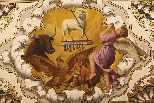 Fresco of Lamb of God and Evangelists in Nuestra Senora de la Esperanza church