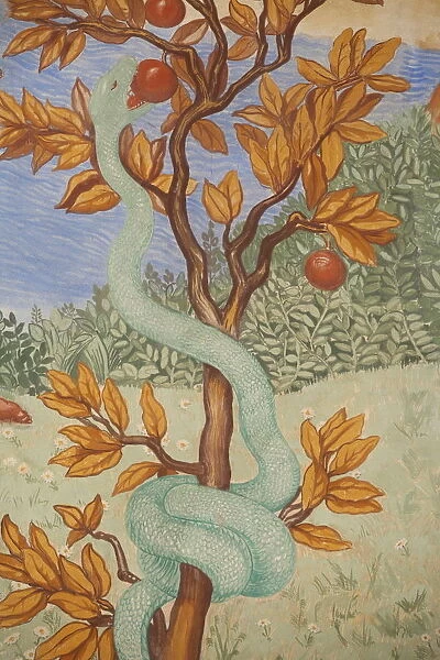 Detail of a fresco showing the serpent in the Garden of Eden, Puteaux, Hauts de Seine