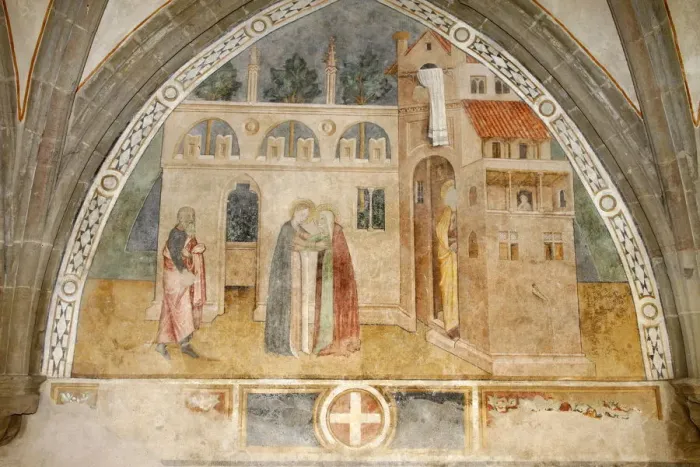 Framed Print : Fresco of the Visitation, Abondance abbey church, Abondance, Haute Savoie, France, Europe Framed Print : Fresco of the Visitation, Abondance abbey church, Abondance, Haute Savoie, France, Europe
