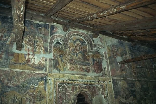 Frescoes on 16th century church walls, by Onufri, Leusa, Albania, Europe