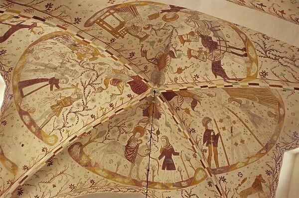 Frescoes inside church, Elmelunde, Mon, Denmark, Scandinavia, Europe