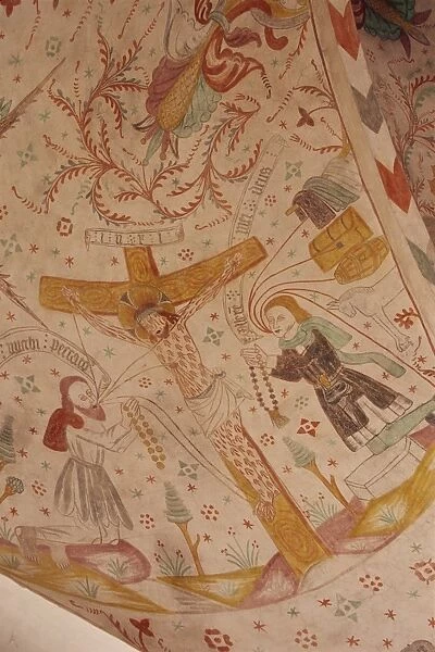 Frescoes inside Keldby church, Keldby, Mon, Denmark, Scandinavia, Europe