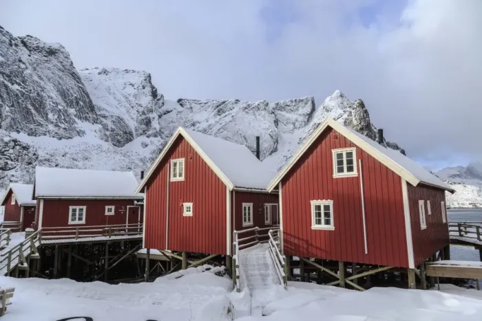 Framed Print : Fresh snow covering the typical Norwegian homes, the Rorbu, in the Lofoten Islands, Arctic, Norway, Scandinavia, Europe Framed Print : Fresh snow covering the typical Norwegian homes, the Rorbu, in the Lofoten Islands, Arctic, Norway, Scandinavia, Europe