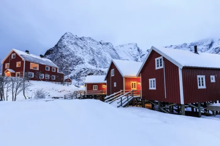 Framed Print : Fresh snow on the typical Norwegian homes, the Rorbu, once fishermens home, now tourist accommodation, Lofoten Islands, Arctic, Norway, Scandinavia, Europe Framed Print : Fresh snow on the typical Norwegian homes, the Rorbu, once fishermens home, now tourist accommodation, Lofoten Islands, Arctic, Norway, Scandinavia, Europe