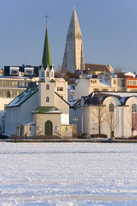 Framed Print : Frikirkjan church and Hallgrimskirkja church Framed Print : Frikirkjan church and Hallgrimskirkja church