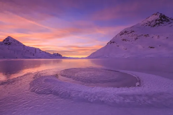 Framed Print : Frost creating unusual shapes in the middle of Lake Bianco at Bernina illuminated by the light of sunrise, Graubunden, Swiss Alps, Switzerland, Europe Framed Print : Frost creating unusual shapes in the middle of Lake Bianco at Bernina illuminated by the light of sunrise, Graubunden, Swiss Alps, Switzerland, Europe