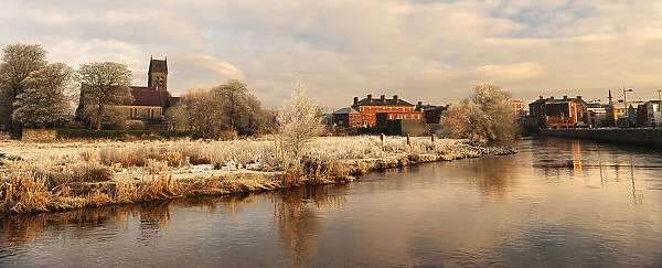 A frosted river at sunrise in the town of Galway, County Galway, Connacht