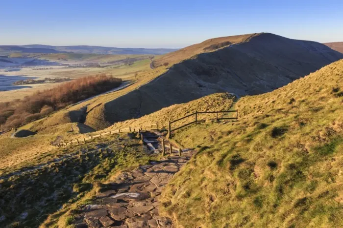 Framed Print : Frosty morning, Great Ridge, view to Rushup Edge from slopes of Mam Tor, near Edale Framed Print : Frosty morning, Great Ridge, view to Rushup Edge from slopes of Mam Tor, near Edale