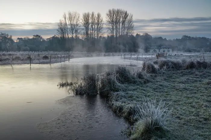Framed Print : Frosty winter sunrise with mist on the River Test on Chilbolton Cow Common SSSI (Site of Special Scientific Interest), Wherwell, Hampshire, England, United Kingdom, Europe Framed Print : Frosty winter sunrise with mist on the River Test on Chilbolton Cow Common SSSI (Site of Special Scientific Interest), Wherwell, Hampshire, England, United Kingdom, Europe
