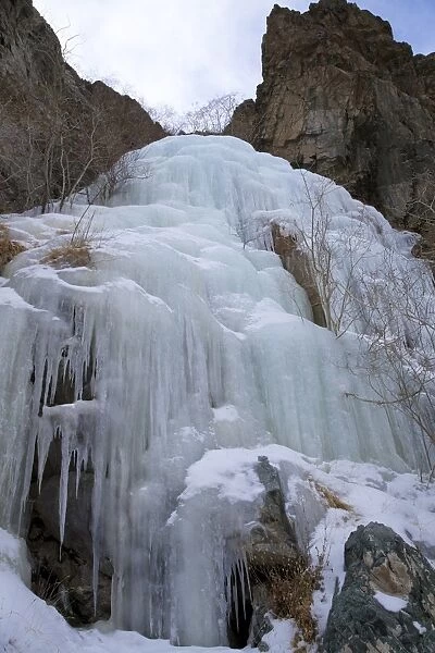Frozen waterfall in Rumbak Valley, Hemis National Park, Ladakh, India, Asia