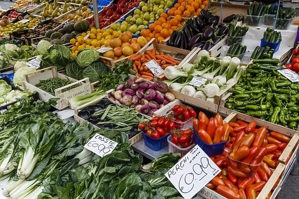 Fruits and vegetables at Papiniano market, Milan, Lombardy, Italy, Europe