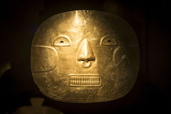 Funeral Mask Exhibit in The Gold Museum, Bogota, Cundinamarca, Colombia, South America