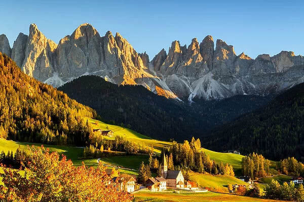 Funes Valley in autumn season, Santa Magdalena, Bolzano Province, Trentino-Alto Adige