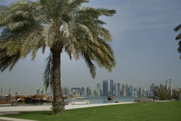 Framed Print : Futuristic skyscrapers on the distant Doha skyline, Qatar, Middle East Framed Print : Futuristic skyscrapers on the distant Doha skyline, Qatar, Middle East