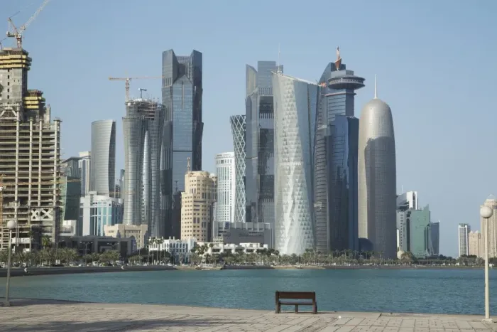Framed Print : Futuristic skyscrapers on the Doha skyline, Qatar, Middle East Framed Print : Futuristic skyscrapers on the Doha skyline, Qatar, Middle East