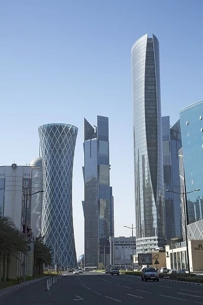 Futuristic skyscrapers downtown in Doha, Qatar, Middle East