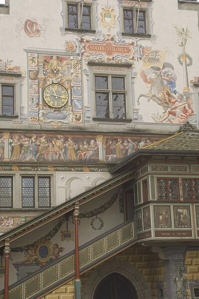Gable detail with murals and stairway