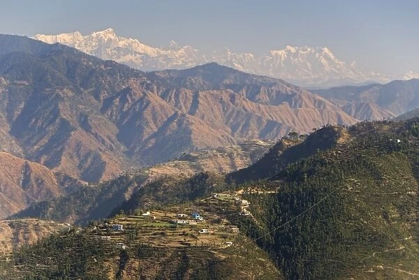 Gangotri Mountains, Garwhal Himalaya, seen from Mussoorie hill station, Uttarakhand, India, Asia