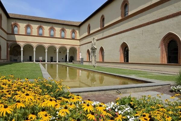 Garden in the Ducal Courtyard, Sforzesco Castle (Castello Sforzesco), Milan, Lombardy