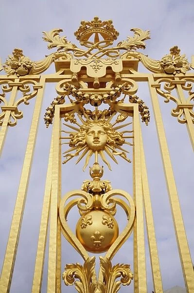 Detail of gate to Royal Courtyard, with image of Louis XIV, Chateau of Versailles
