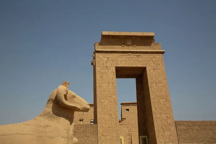 Framed Print : Gate to the Temple of Khonsu, Ram-Headed Sphinx in foreground, Karnak Temple Complex, UNESCO World Heritage Site, Luxor, Egypt, North Africa, Africa Framed Print : Gate to the Temple of Khonsu, Ram-Headed Sphinx in foreground, Karnak Temple Complex, UNESCO World Heritage Site, Luxor, Egypt, North Africa, Africa