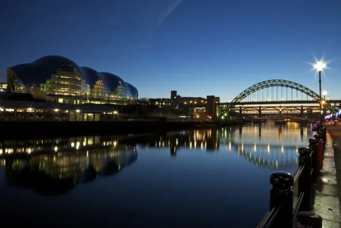 Framed Print : Gateshead Quays with Sage Gateshead and Tyne Bridge at night, Tyne and Wear, England, United Kingdom, Europe Framed Print : Gateshead Quays with Sage Gateshead and Tyne Bridge at night, Tyne and Wear, England, United Kingdom, Europe