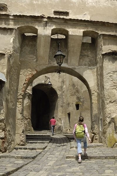 Gateway through the Clock Tower, Sighisoara, Transylvania, Romania, Europe