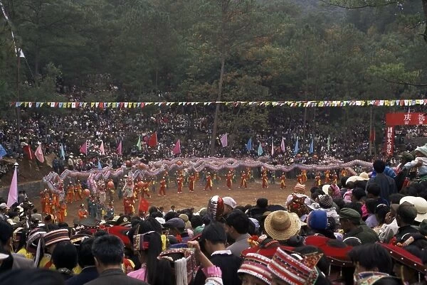 Gathering of minority groups from Yunnan for Torch Festival, Yuannan, China, Asia