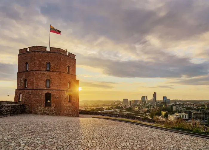 Framed Print : Gediminas Tower at sunset, Vilnius, Lithuania, Europe Framed Print : Gediminas Tower at sunset, Vilnius, Lithuania, Europe