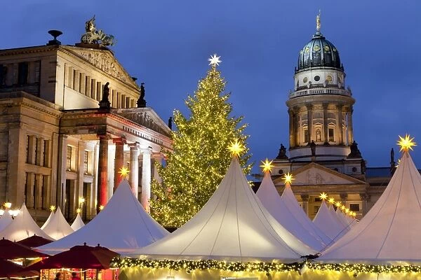 The Gendarmenmarkt Christmas Market, Theatre, and French Cathedral, Berlin, Germany