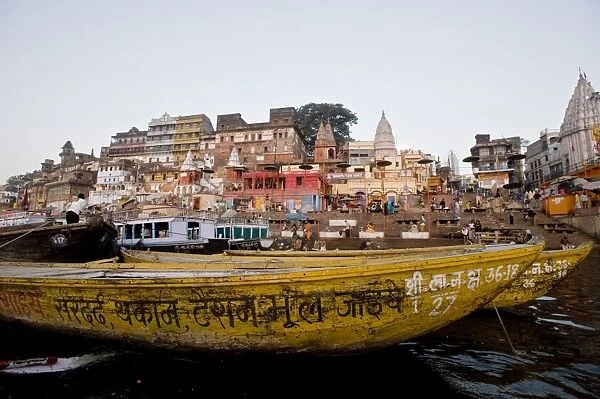 General view of the main ghat in Varanasi, Uttar Pradesh, India, Asia