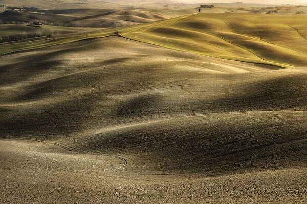 Gentle rolling hills of Val d Orcia in winter time, Tuscany, Italy, Europe