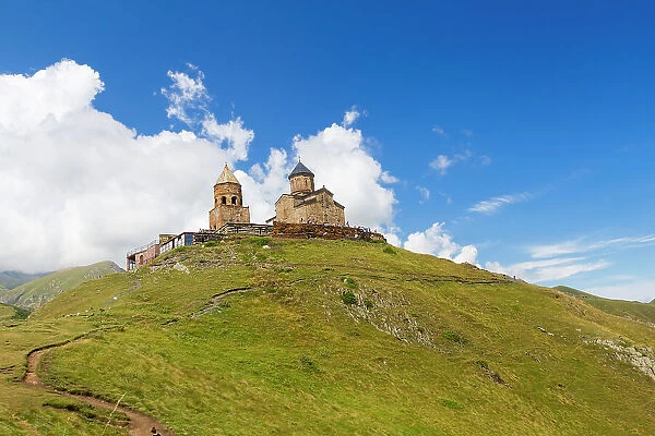 Gergeti Trinity Church (Holy Trinity Church) (Tsminda Sameba), Kazbegi mountains, Georgia, Central Asia, Asia