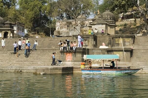 Ghats on the Narmada River at the Ahilya Fort and temple complex