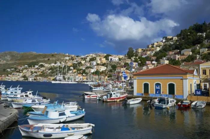 Framed Print : Gialos harbour, Symi island, Dodecanese, Greek Islands, Greece, Europe Framed Print : Gialos harbour, Symi island, Dodecanese, Greek Islands, Greece, Europe