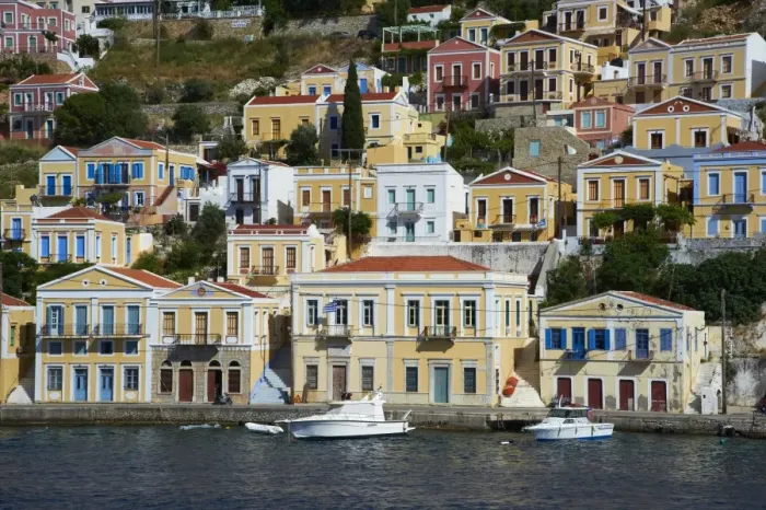 Framed Print : Gialos harbour, Symi island, Dodecanese, Greek Islands, Greece, Europe Framed Print : Gialos harbour, Symi island, Dodecanese, Greek Islands, Greece, Europe