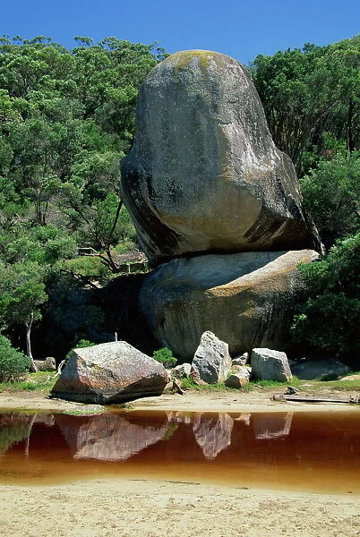 Giant boulders and rocks above a coloured stream at Wilsons Promontory