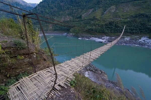 Giant hanging bridge above the Siang river, Arunachal Pradesh, Northeast India