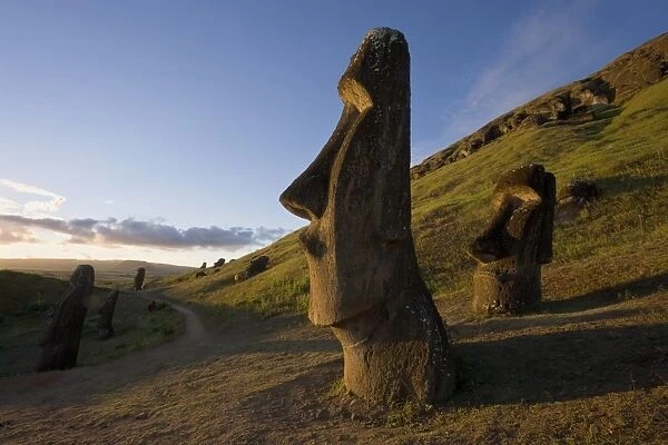 Giant monolithic stone Moai statues at Rano Raraku, Rapa Nui (Easter Island)