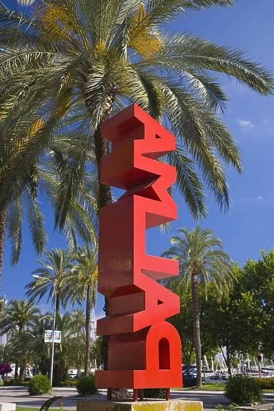 Giant red Palma sign on Avinguda Gabriel Roca, Palma de Mallorca, Mallorca